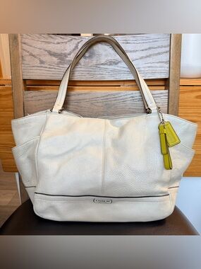 Coach Park Leather Carrie Tote in the color Parchment